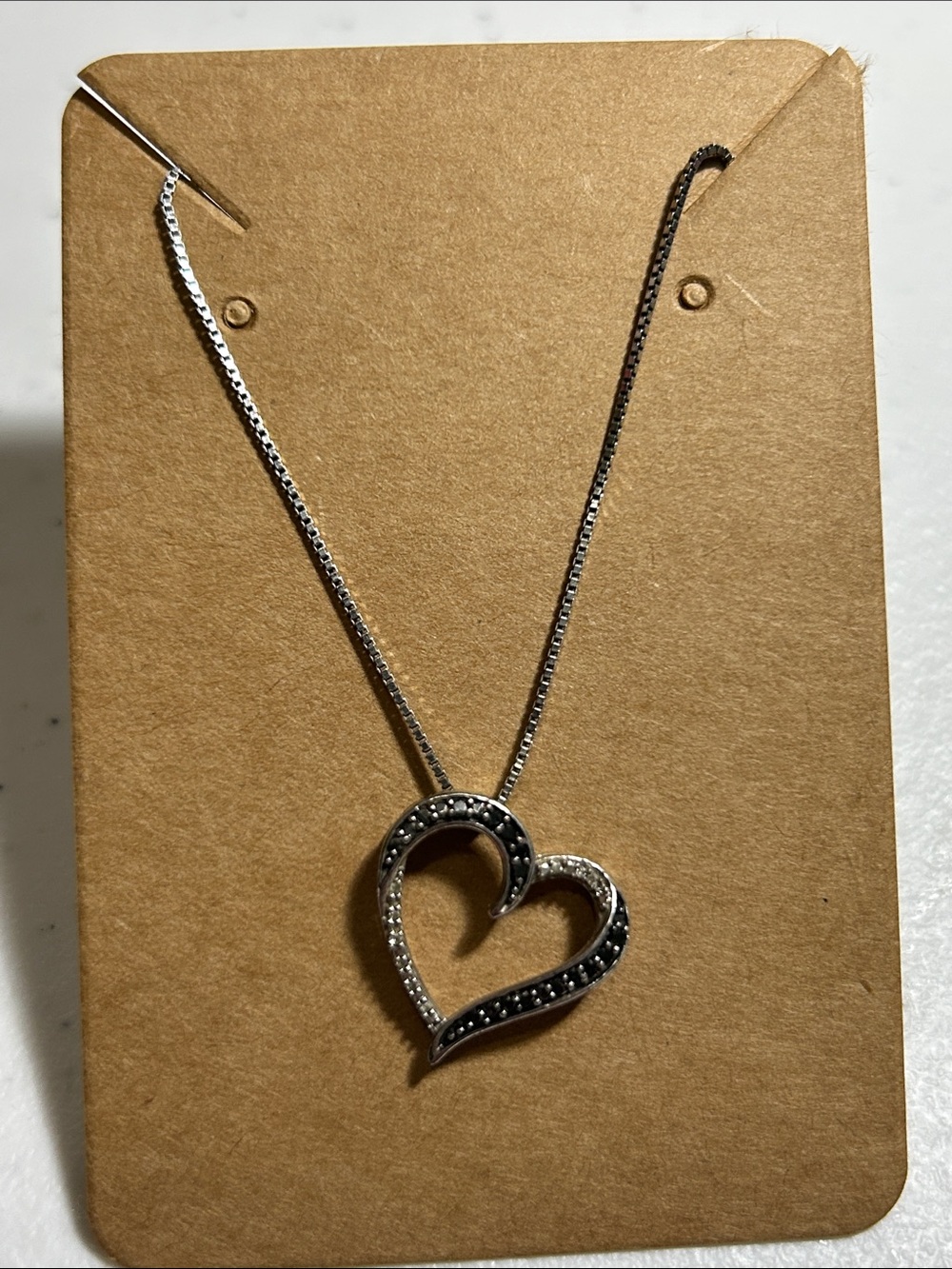 Kay Jewelers Silver Heart Pendant Necklace with Black Accents